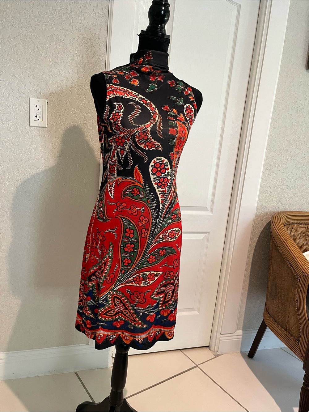 Nally & Millie Black and Red Paisley High-Neck Midi Dress